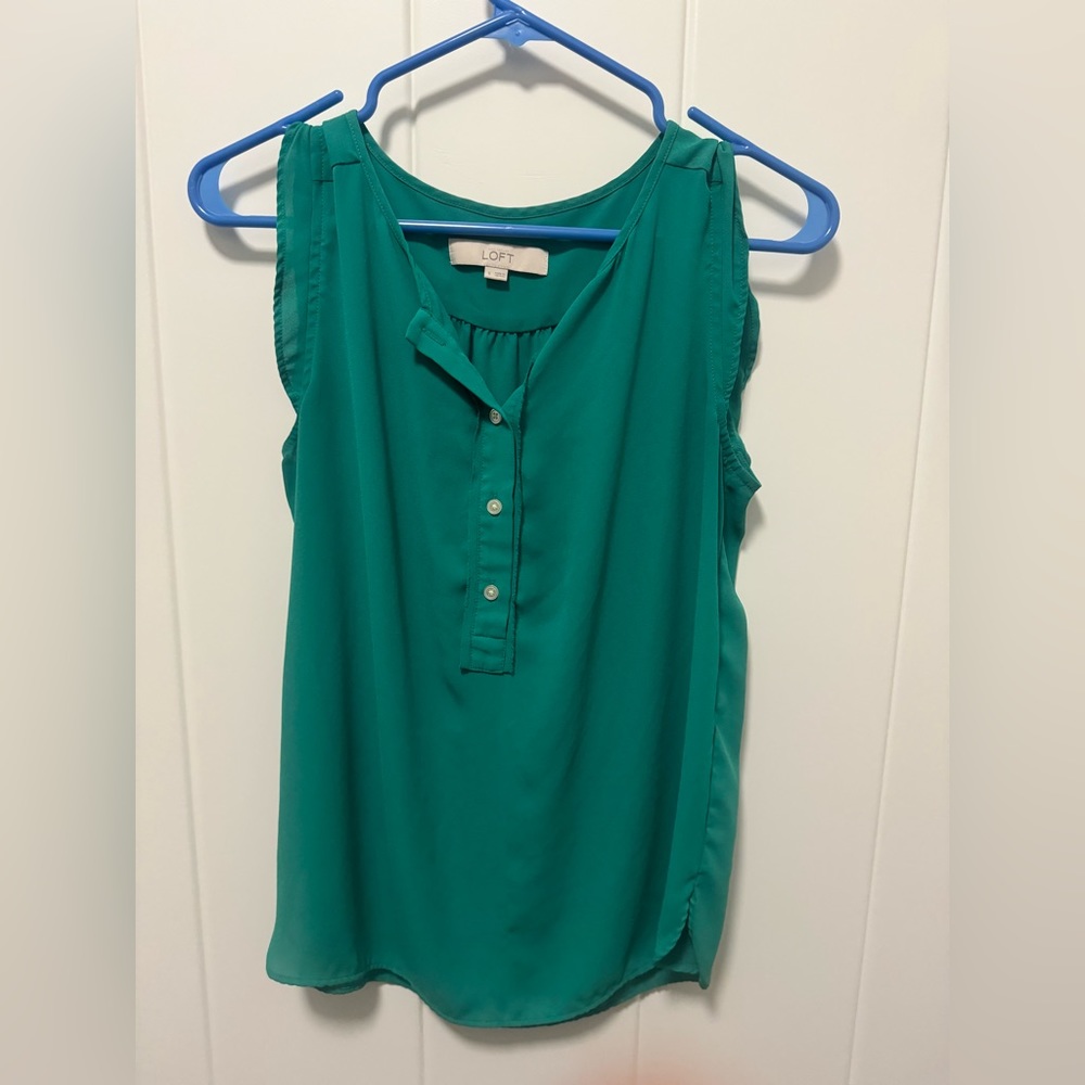 Loft Small Forest Green Blouse raw hem